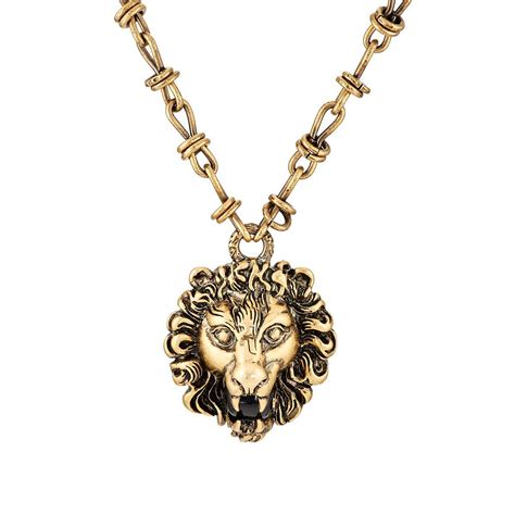 gucci mens lion necklace|gucci lion head necklace.